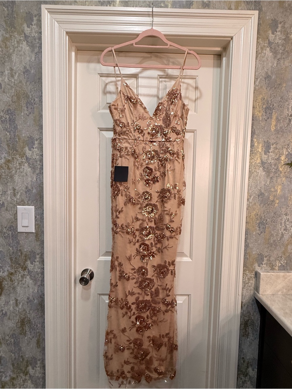 Lulu's Rose Gold Sequin Floral Maxi Dress
